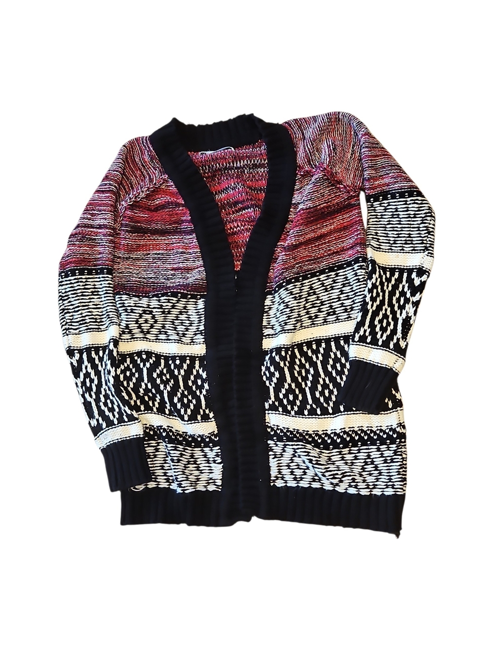 Pink and Black Patterned Women's Cardigan Sweater Maurices Size Medium Western